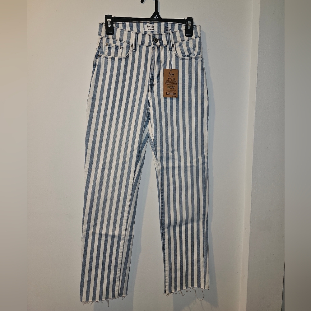 Kensie Vintage Luxe The Allie High Rise Slim Straight Striped Jeans Size 0 / 25 - Picture 2 of 5